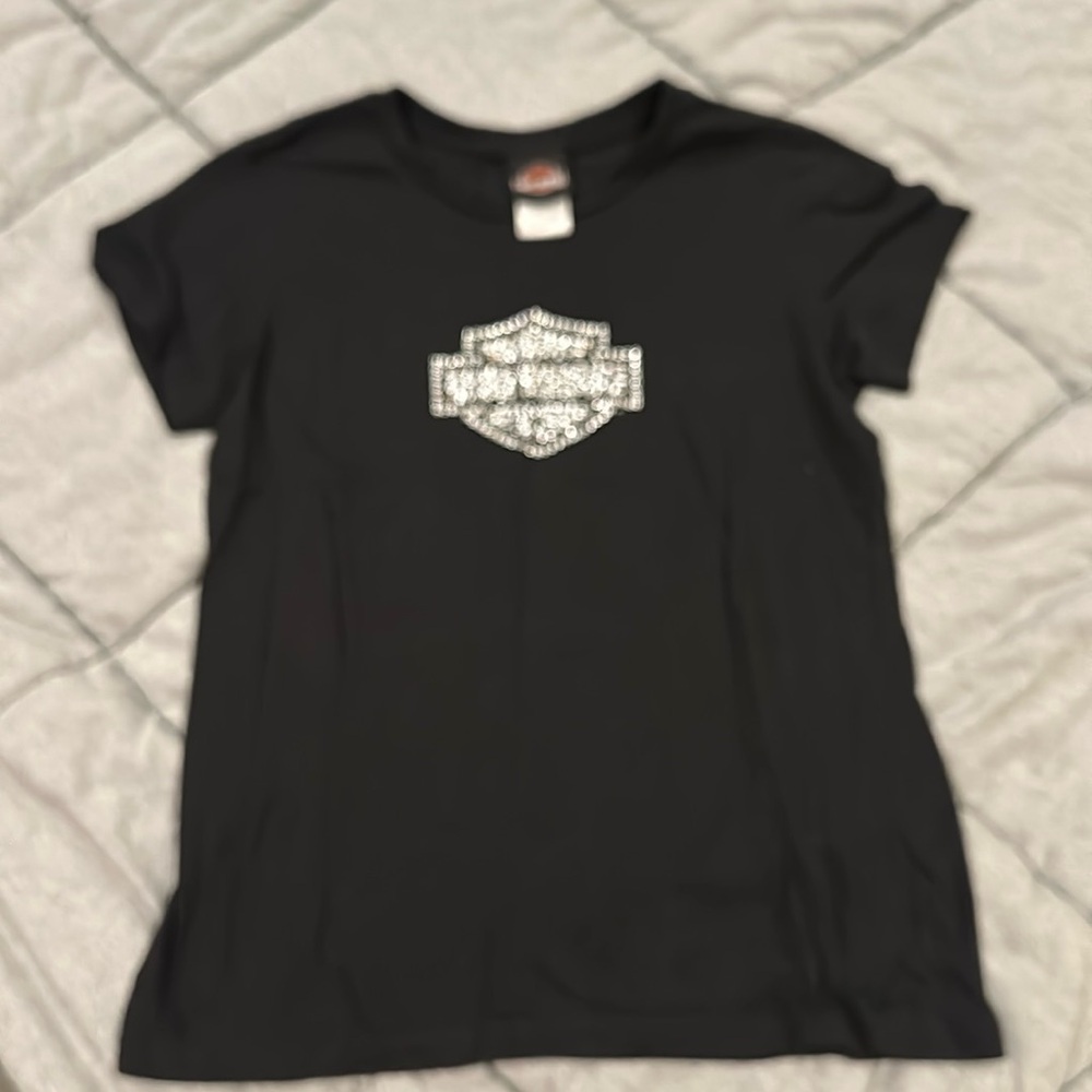 Harley-Davidson. Black bling. Short sleeve T-shirt